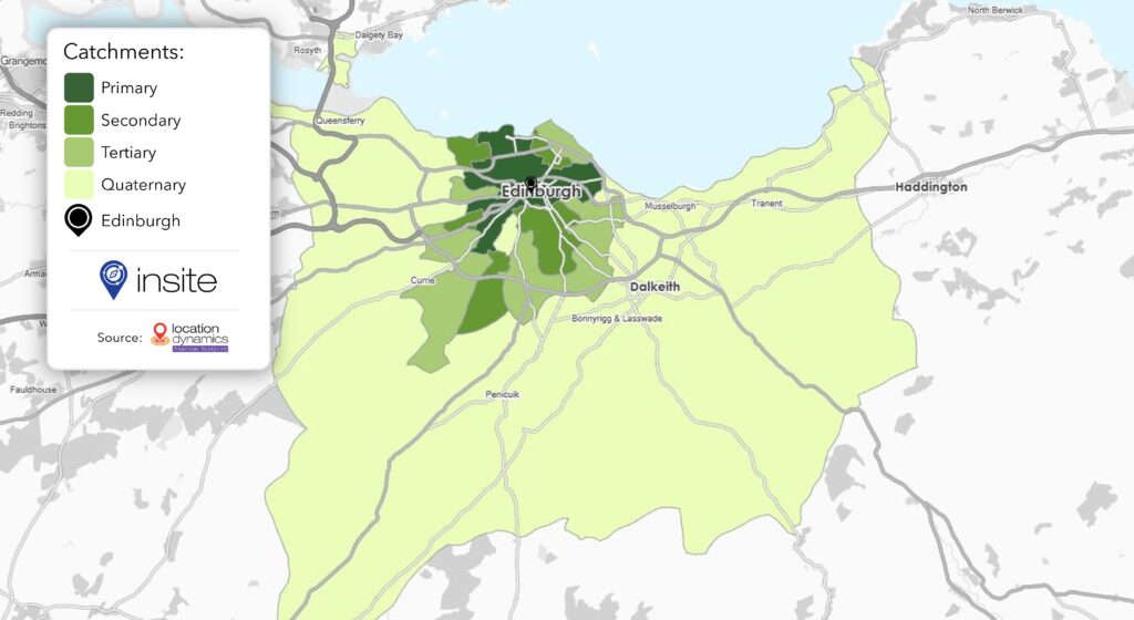 InSite screenshot of financial footprint catchment of Edinburgh