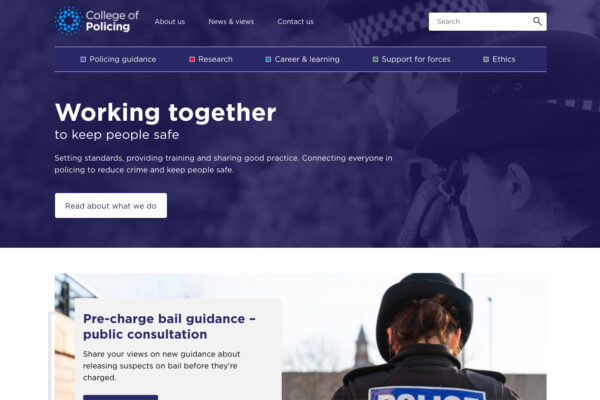The new, accessible College of Policing home page, built using Drupal.